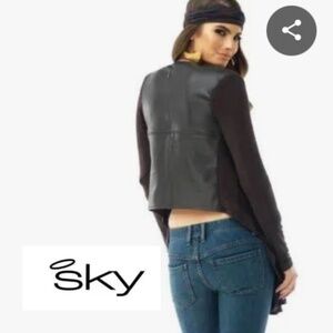 SKY black leather combo tie front cardigan, XS, N